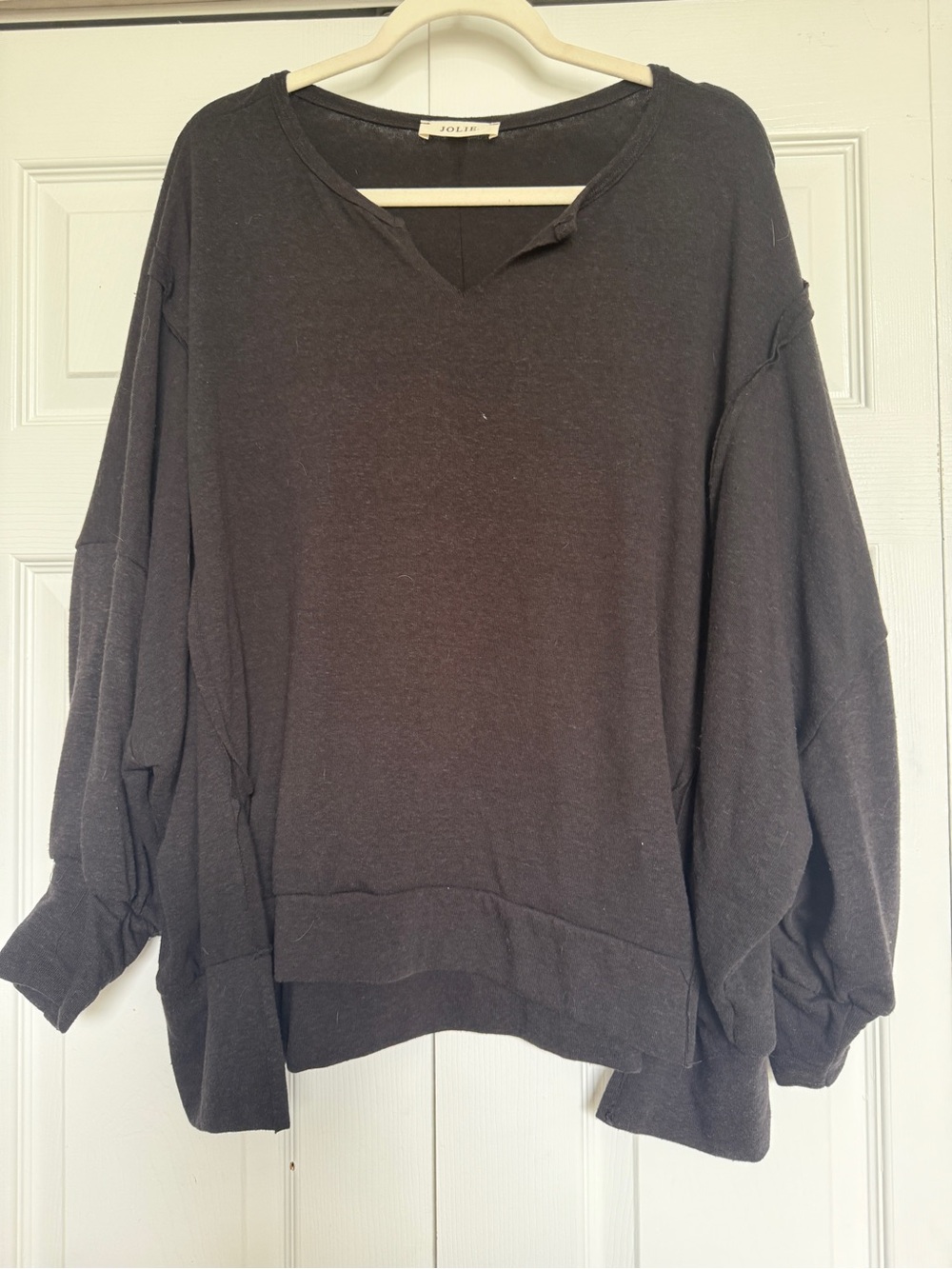 Jolie Charcoal Gray Relaxed V-Neck Pullover Sweatshirt